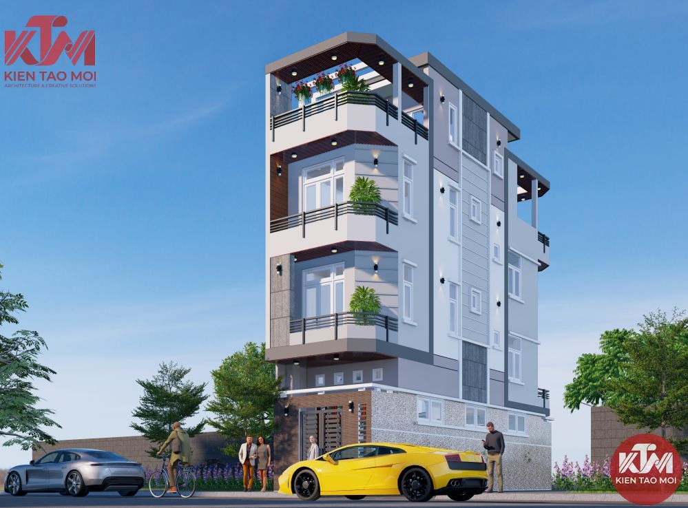 Mẫu thiết kế nhà phố 4m - 2 mặt tiền. Đơn giản, hiện đại.