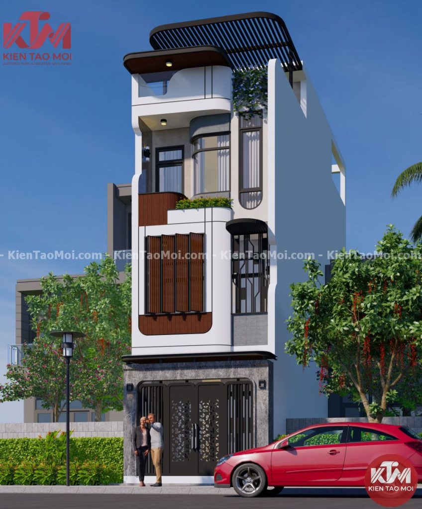 Mẫu Thiết kế nhà phố 4 tầng có lam che nắng Mặt tiến Mẫu Thiết kế nhà phố 4 tầng có lam che nắng Mặt tiến