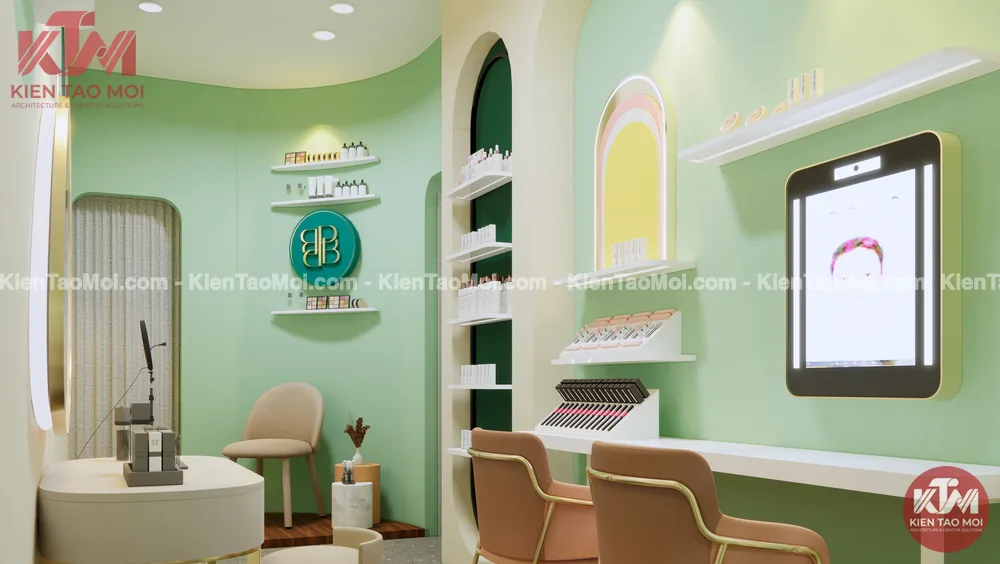 Bàn soi da nội thất spa da liễu với màn hình phân tích da