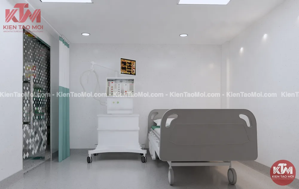 Thiết kế nội thất phòng cấp cứu tầng trệt, vách trang trí lỗ