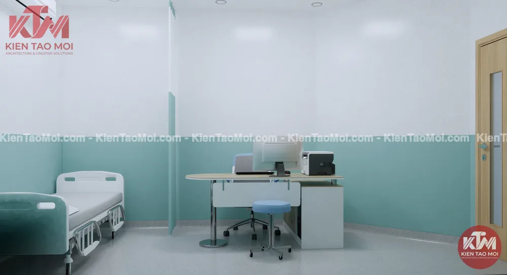 Phòng khám da liễu lầu 2 phòng khám đa khoa, tông xanh ngọc