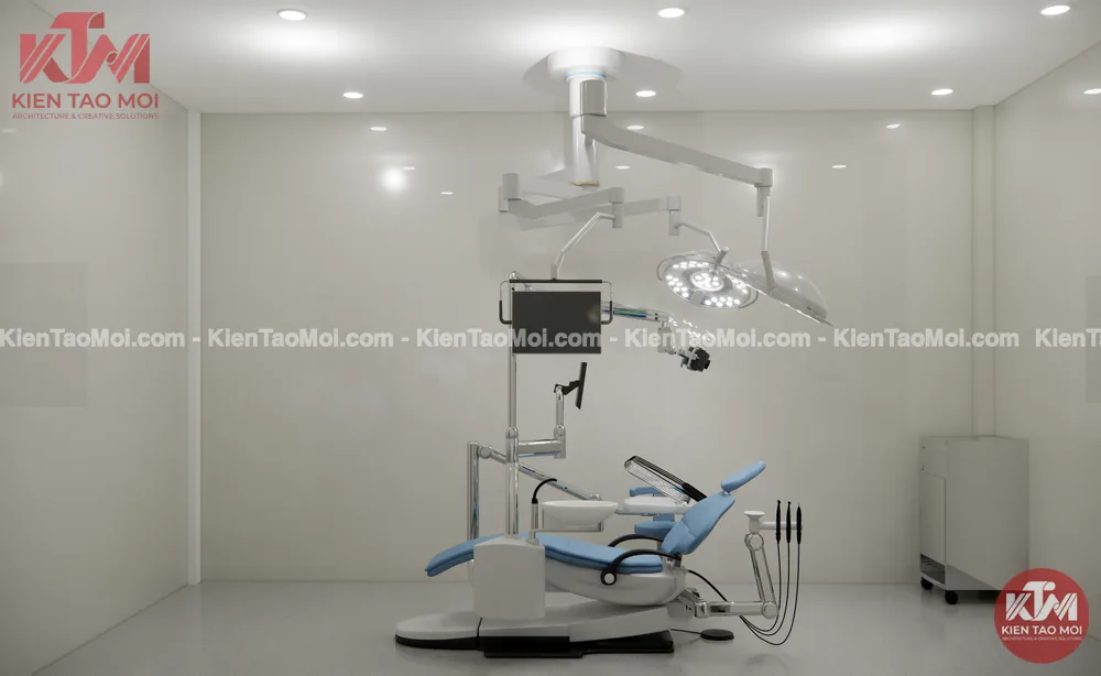 Ghế phẫu thuật implant và đèn mổ trong thiết kế nha khoa hiện đại