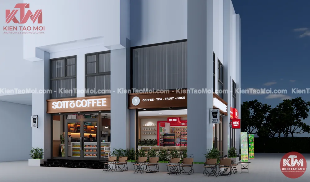 Góc nghiêng thiết kế quán cafe shop house dưới chân chung cư CTL Tham Lương
