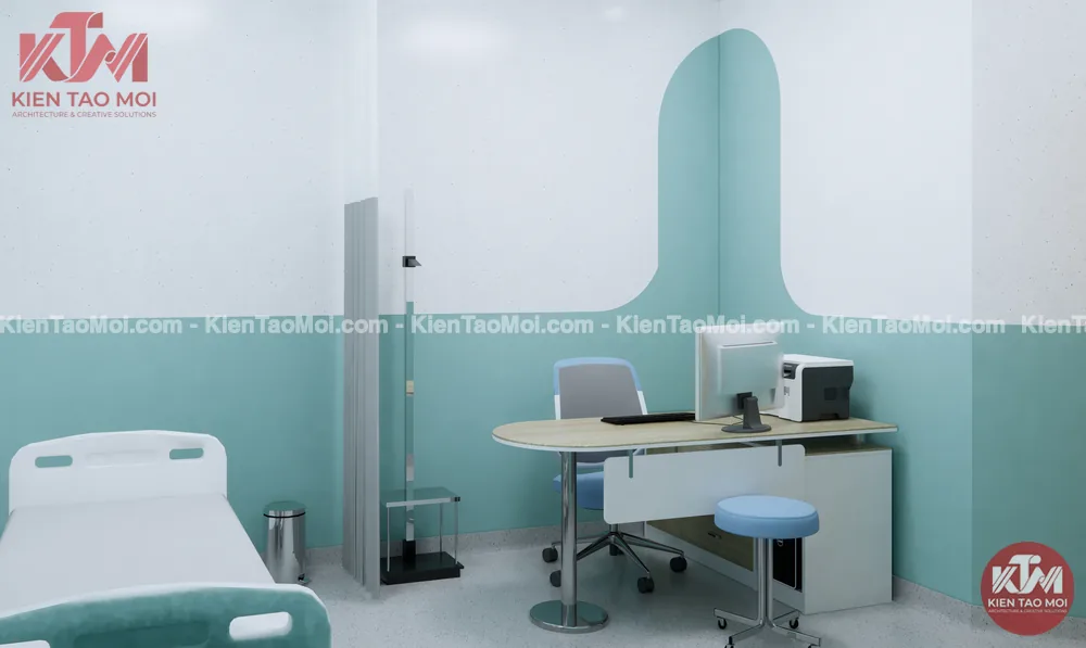 Phòng khám ngoại lầu 2 phòng khám đa khoa, giường khám góc trái