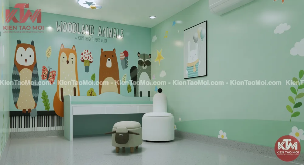 Phòng khám nhi mẫu thiết kế phòng khám đa khoa, tường mây trắng