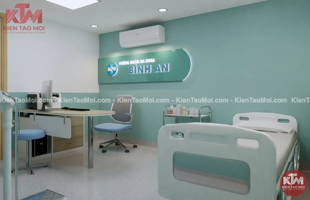 Phòng khám nội tầng lửng phòng khám đa khoa, giường khám nhìn chéo