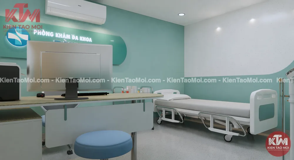 Thiết kế nội thất phòng khám nội tầng lửng, bàn làm việc góc phải