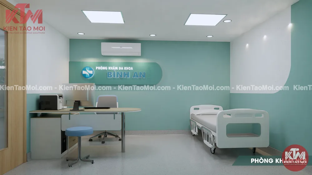 Phòng khám nội thiết kế phòng khám đa khoa, bàn bác sĩ giường bệnh