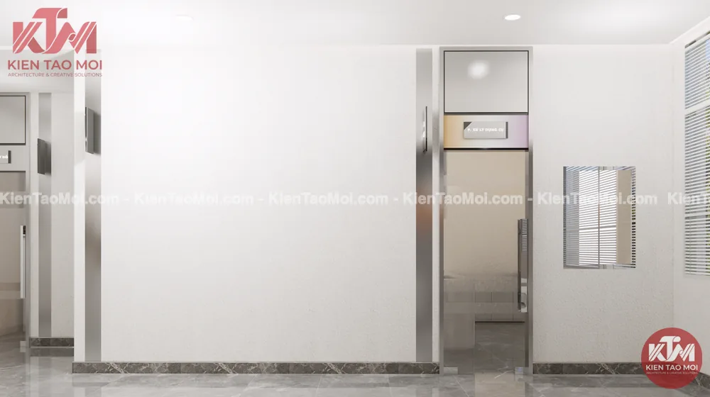 Khu phòng nội thất spa da liễu tường trắng tối giản Khu phòng nội thất spa da liễu, tường sơn gai trắng tối giản