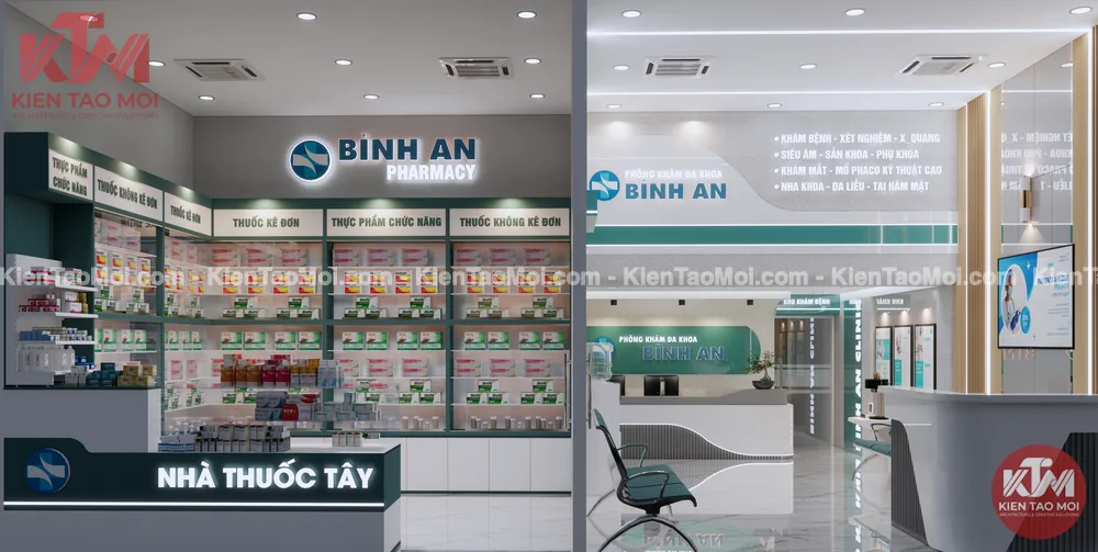 Thiết kế nội thất nhà thuốc tầng trệt, nhà thuốc liền sảnh