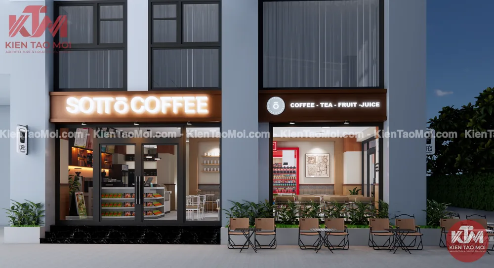 Thiết kế quán cafe kết hợp siêu thị mini tại chung cư CTL Tham Lương, Quận 12 – mặt tiền biển gỗ