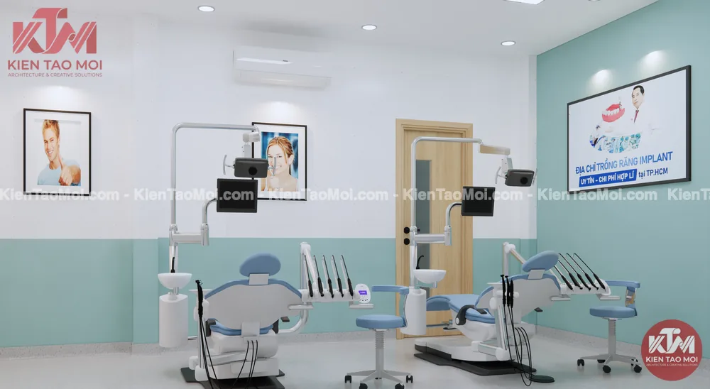 Phòng nha khoa mẫu thiết kế phòng khám đa khoa, ghế nha cửa gỗ