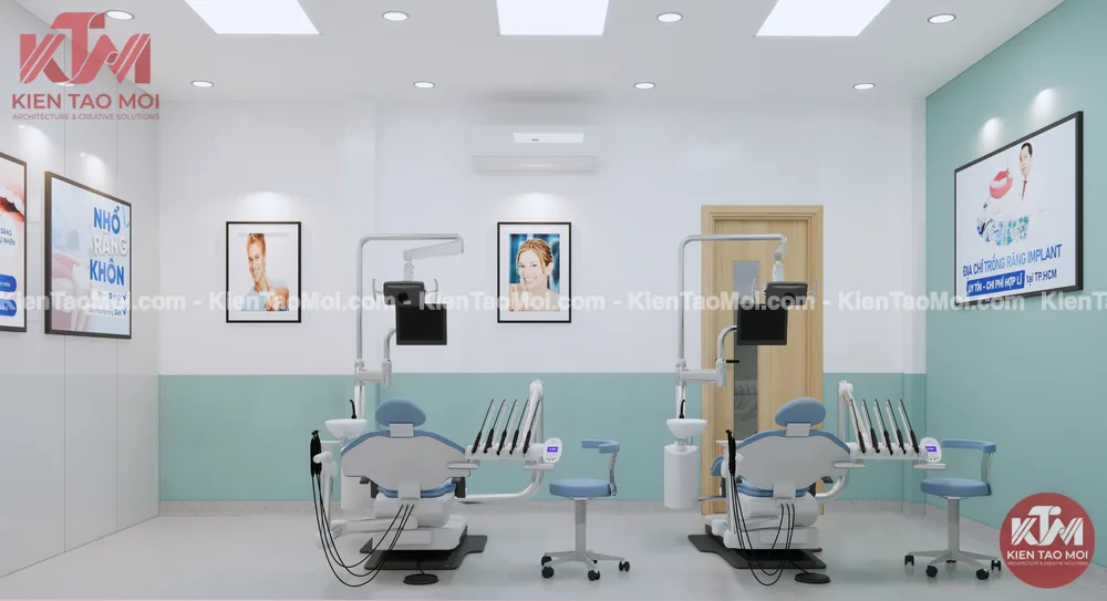 Phòng nha khoa thiết kế nội thất phòng khám, tranh nụ cười