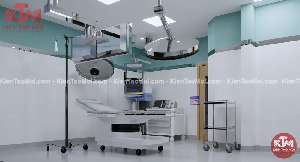 Thiết kế nội thất phòng mổ Phaco lầu 1, xe dụng cụ inox