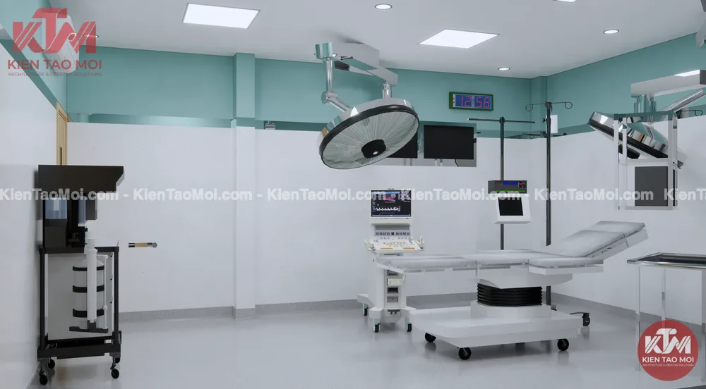 Phòng Phaco thiết kế phòng khám đa khoa, giường mổ nhìn chéo