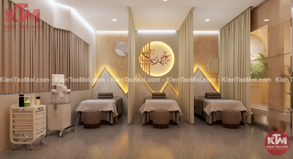 Phòng chăm sóc điều trị da liễu ba giường rèm ngăn Thiết kế phòng chăm sóc điều trị da liễu ba giường, rèm vải ngăn riêng