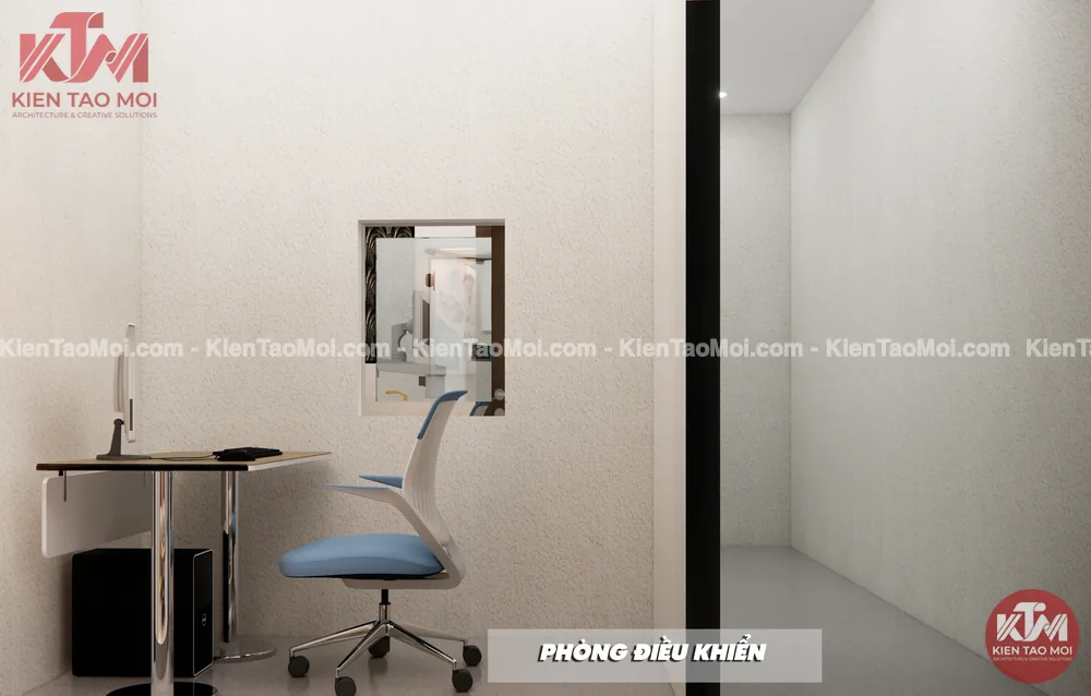 Phòng điều khiển X-quang thiết kế nha khoa hiện đại, ô kính quan sát
