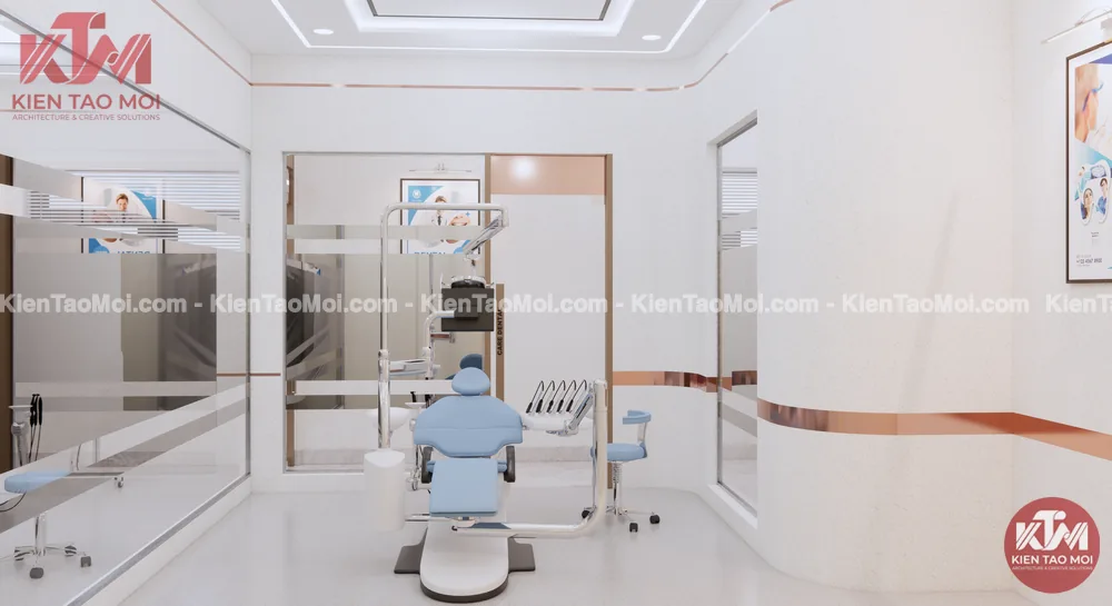 Phòng khám mẫu thiết kế phòng khám nha khoa đẹp nhìn từ hành lang qua vách kính