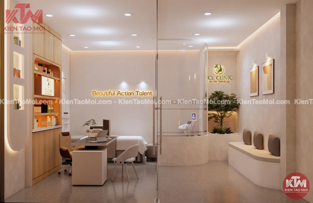 Phòng khám và ghế băng chờ nội thất phòng khám da liễu Phòng khám nội thất phòng khám da liễu, ghế băng chờ bọc nệm