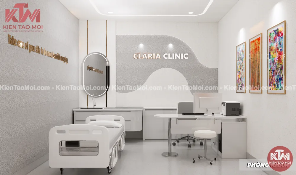 Phòng khám bác sĩ – thiết kế phòng khám da liễu hiện đại Phòng khám bác sĩ thiết kế phòng khám da liễu, bàn bo tròn