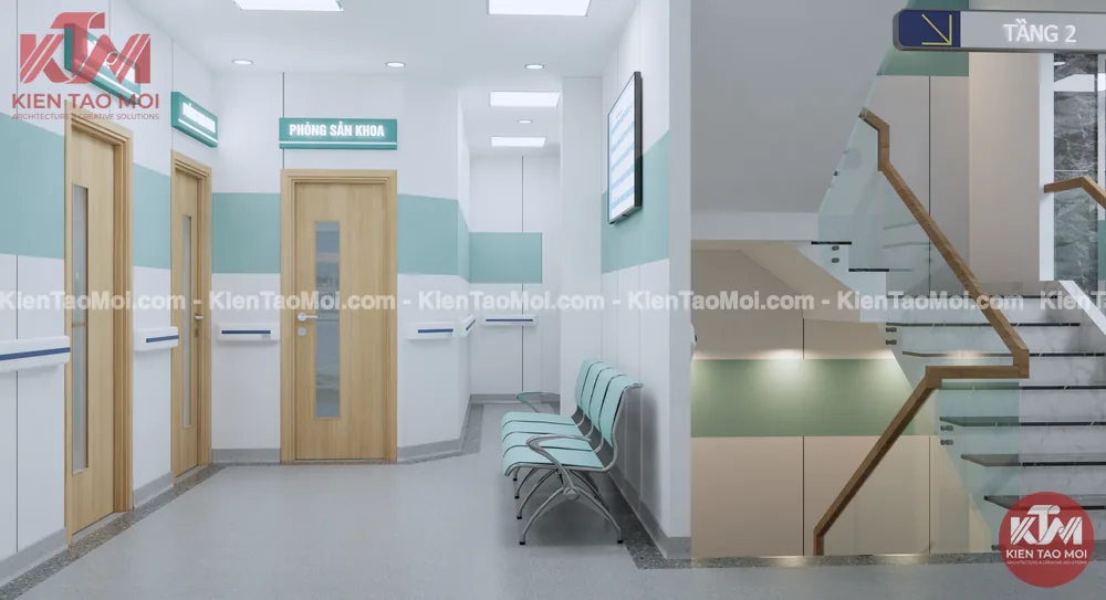 Sảnh lầu 2 phòng khám đa khoa, hành lang phòng sản