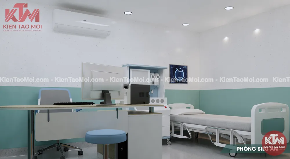 Phòng siêu âm nội thất phòng điều trị đa khoa, máy siêu âm giường khám