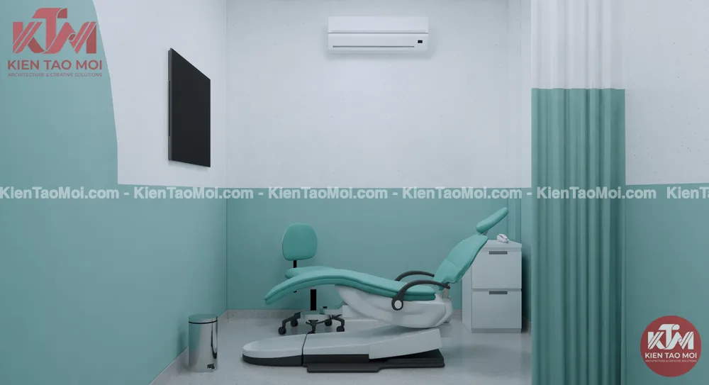 Thiết kế nội thất phòng tai mũi họng lầu 2, rèm ngăn ghế khám