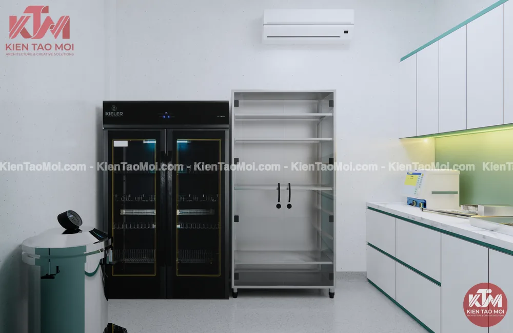 Phòng thanh trùng lầu 3 phòng khám đa khoa, tủ sấy nồi hấp