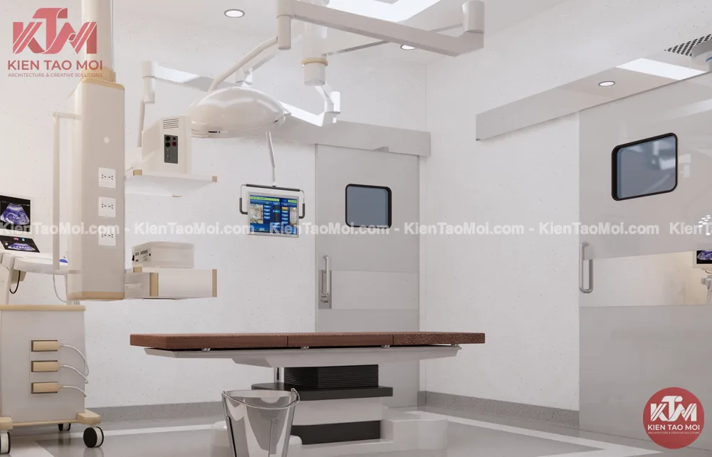 Phòng thủ thuật lầu 1 phòng khám đa khoa, cửa kín ô kính