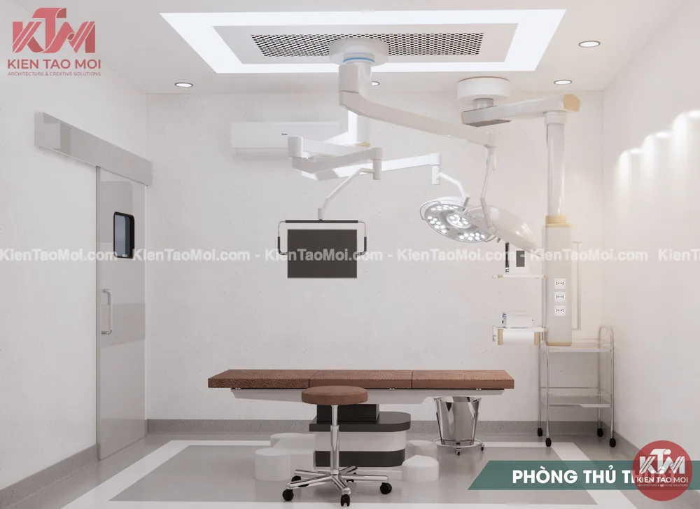 Phòng thủ thuật nội thất phòng điều trị đa khoa, bàn thủ thuật đèn mổ