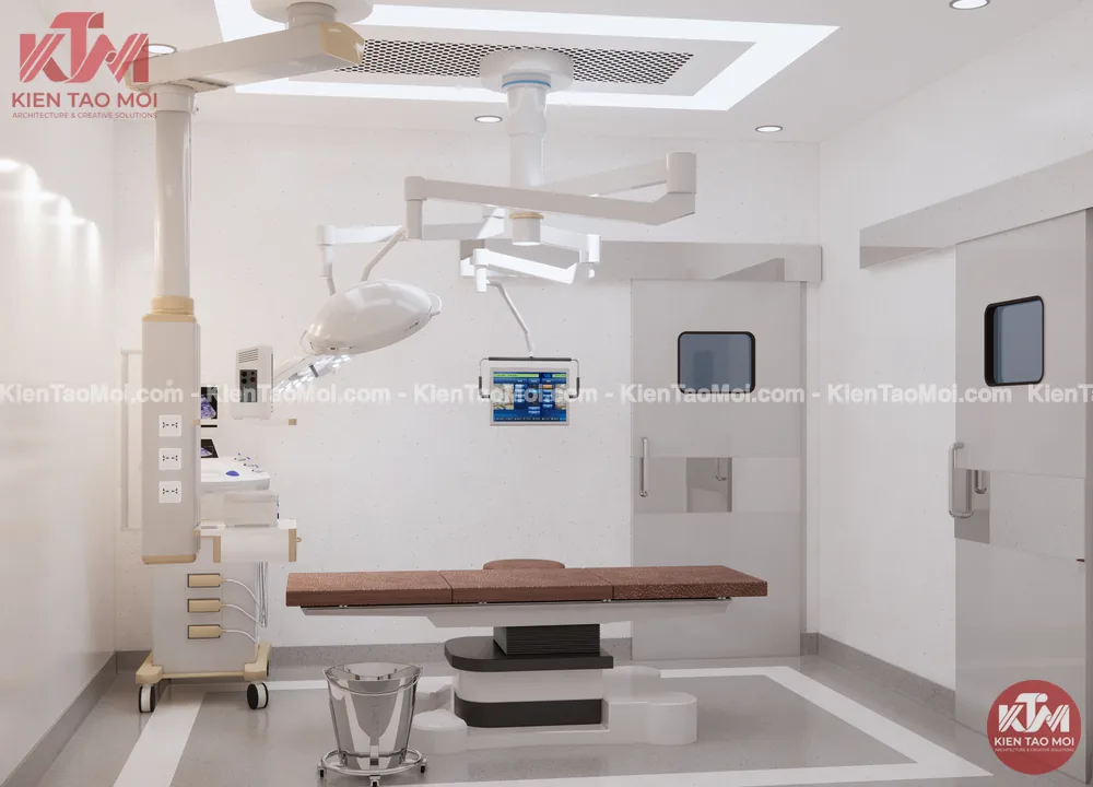 Thiết kế nội thất phòng thủ thuật lầu 1, cột cấp khí cửa kín