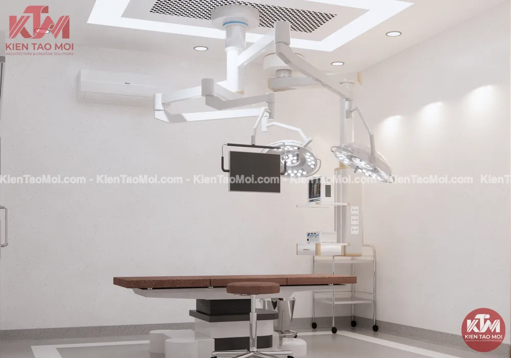 Phòng thủ thuật thiết kế phòng khám đa khoa, màn hình treo trần