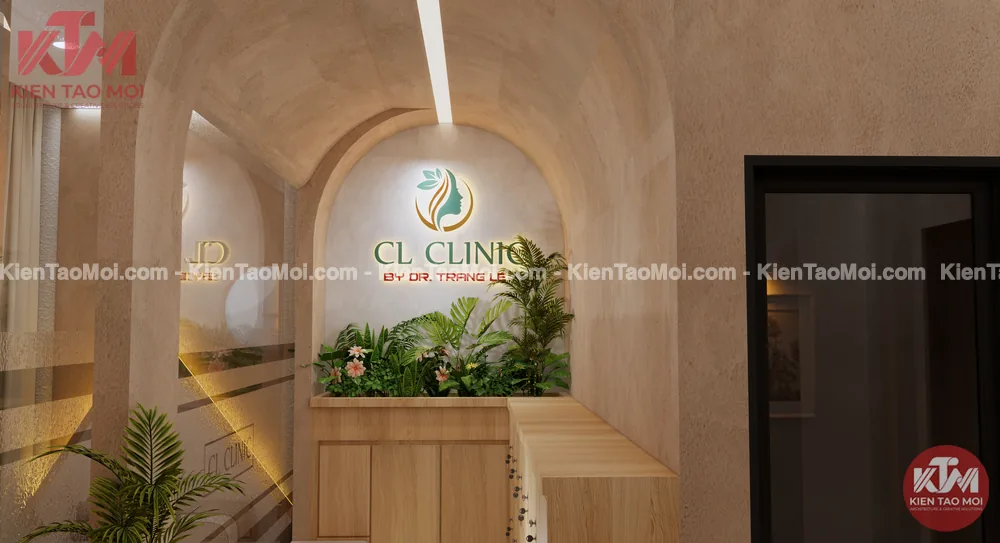 Vòm cây xanh mẫu thiết kế spa da liễu Vòm cây xanh mẫu thiết kế spa da liễu, tường sơn giả đá
