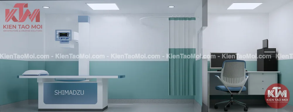Phòng X-quang tầng trệt phòng khám đa khoa, khu điều khiển