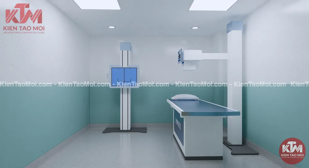 Phòng X-quang nội thất phòng điều trị đa khoa, tường ốp xanh ngọc