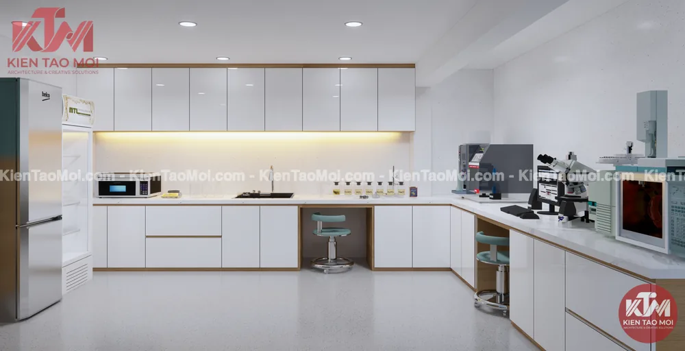 Phòng xét nghiệm mẫu thiết kế phòng khám đa khoa, toàn cảnh khu thao tác