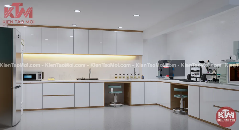 Phòng xét nghiệm thiết kế phòng khám đa khoa, kính hiển vi bàn thao tác